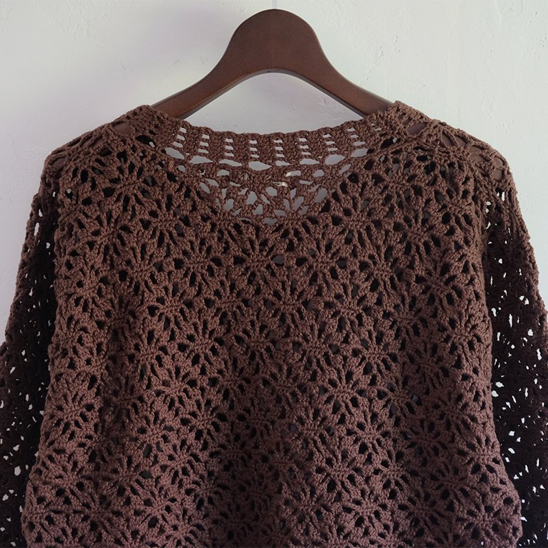 【LUFON ルフォン】CROCHET HAND KNIT PULLOVER SWEATER D.BROWN -  in-and-out(インアンドアウト)