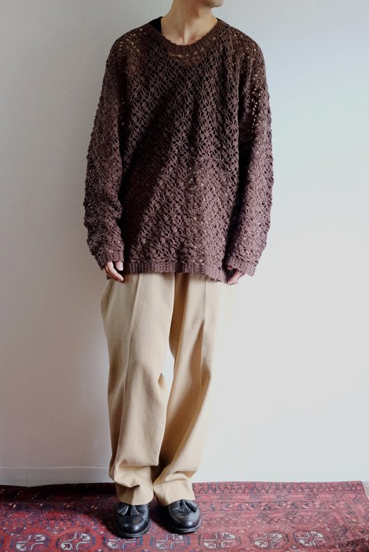 【LUFON ルフォン】CROCHET HAND KNIT PULLOVER SWEATER D.BROWN -  in-and-out(インアンドアウト)