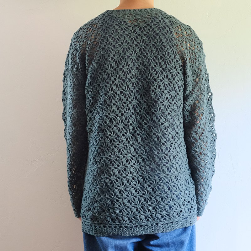【LUFON ルフォン】CROCHET HAND KNIT PULLOVER SWEATER GREEN - in-and-out(インアンドアウト)
