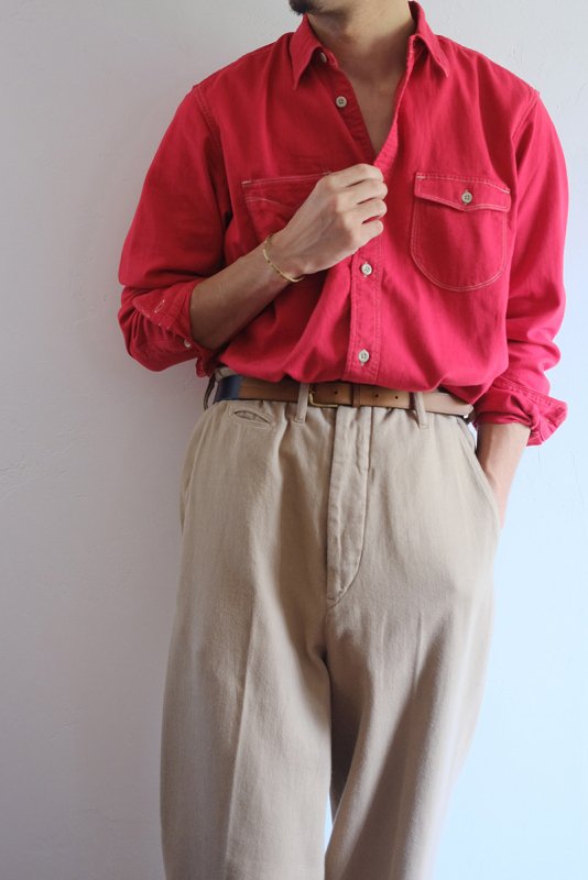 【MAATEE&SONS マーティーアンドサンズ】COTTON CHINO / MAD WORK SHIRTS RED -  in-and-out(インアンドアウト)