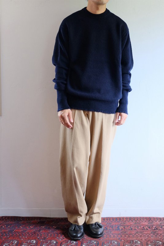 MAATEE&SONS マーティーアンドサンズ】強撚SHETLAND 裏カシミヤ ひょっとこP/O SWEATER NAVY - in-and -out(インアンドアウト)