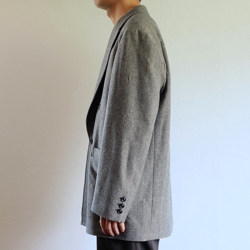 ULTERIOR アルテリア】WOOL SILK HERINGBONE D/B JACKET BLACK BEIGE 