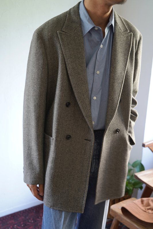 ULTERIOR アルテリア】WOOL SILK HERINGBONE D/B JACKET BLACK BEIGE 