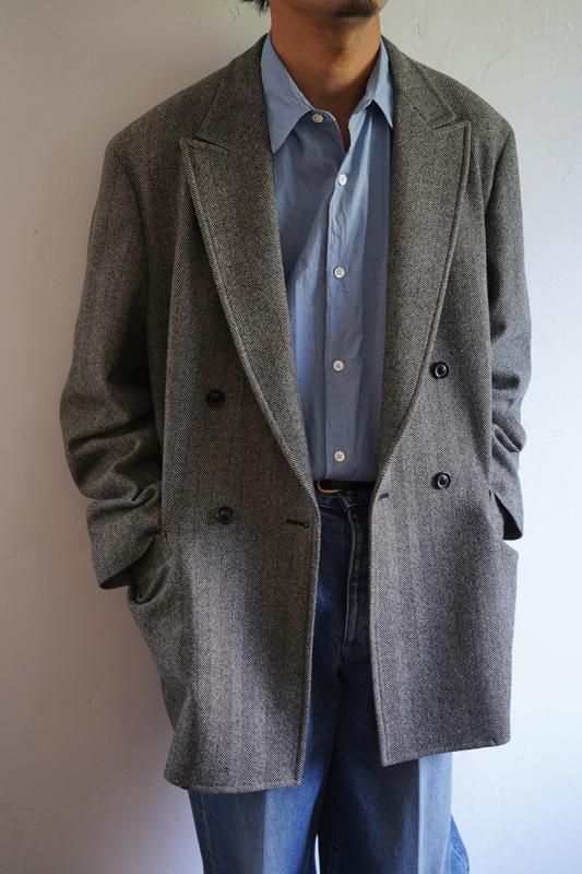 ULTERIOR アルテリア】WOOL SILK HERINGBONE D/B JACKET BLACK BEIGE 