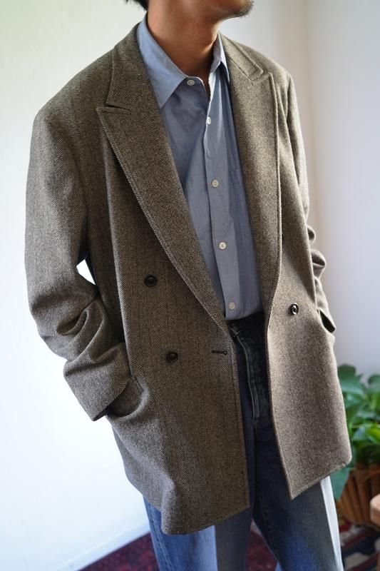 ULTERIOR アルテリア】WOOL SILK HERINGBONE D/B JACKET BLACK BEIGE 