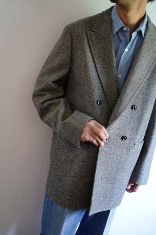 ULTERIOR アルテリア】WOOL SILK HERINGBONE D/B JACKET BLACK BEIGE 