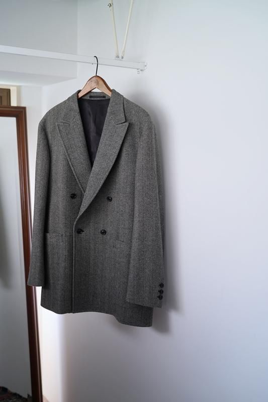 ULTERIOR アルテリア】WOOL SILK HERINGBONE D/B JACKET BLACK BEIGE 