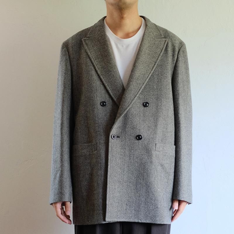 ULTERIOR アルテリア】WOOL SILK HERINGBONE D/B JACKET BLACK BEIGE 