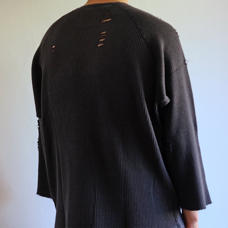 【bukht ブフト】3/4 SLEEVE WAFFLE TEE BLACK - in-and-out(インアンドアウト)
