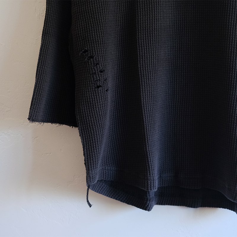 【SALE 30%OFF】【bukht ブフト】3/4 SLEEVE WAFFLE TEE BLACK - in-and-out(インアンドアウト)