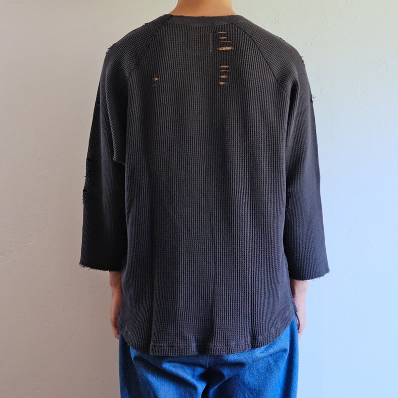 【bukht ブフト】3/4 SLEEVE WAFFLE TEE BLACK - in-and-out(インアンドアウト)
