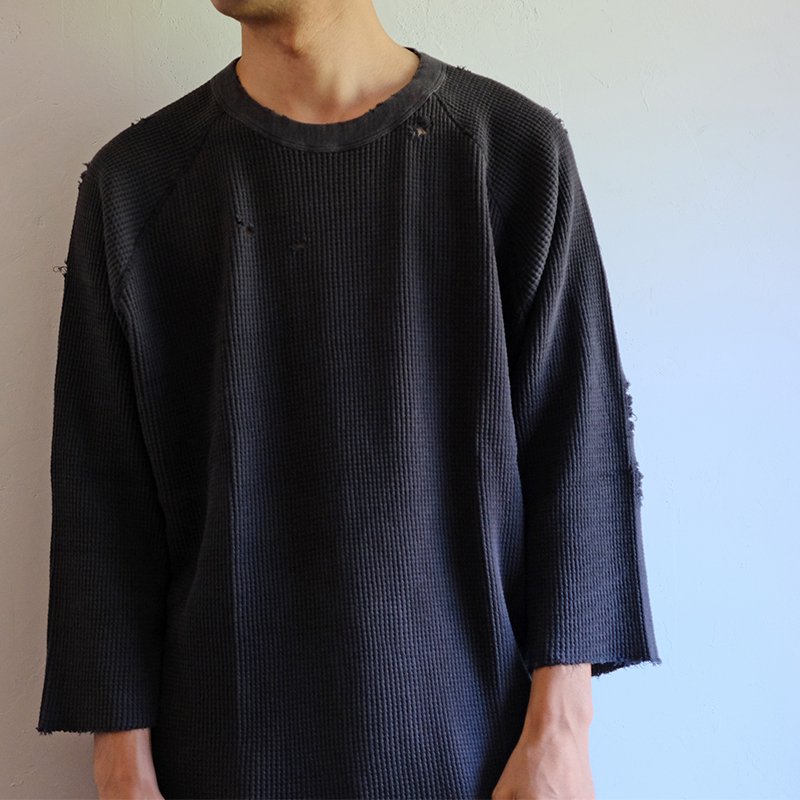 【SALE 30%OFF】【bukht ブフト】3/4 SLEEVE WAFFLE TEE BLACK - in-and-out(インアンドアウト)