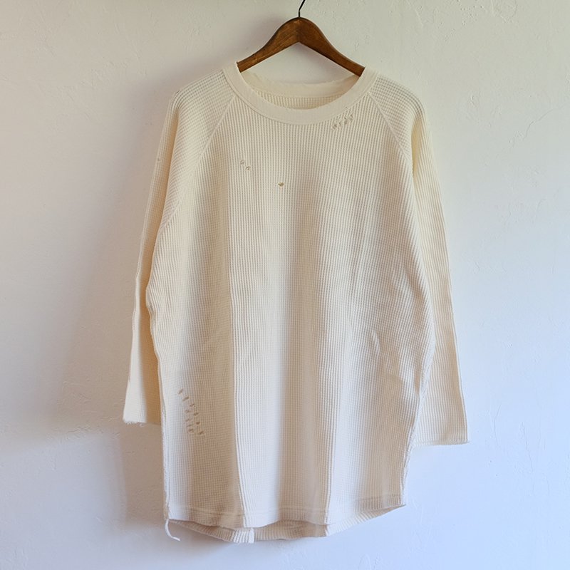 【SALE 30%OFF】【bukht ブフト】3/4 SLEEVE WAFFLE TEE WHITE - in-and-out(インアンドアウト)