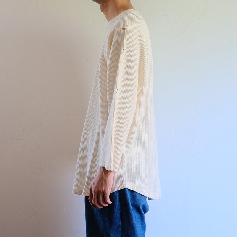 【bukht ブフト】3/4 SLEEVE WAFFLE TEE WHITE - in-and-out(インアンドアウト)