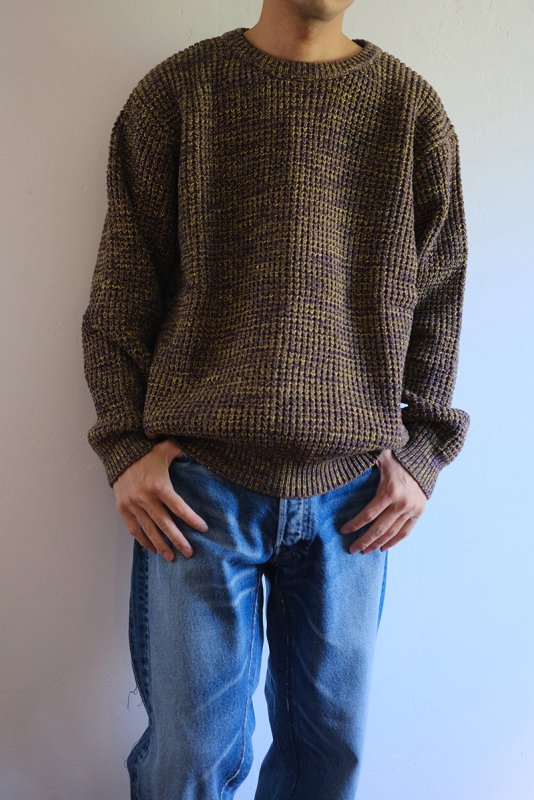 【bukht ブフト】CRAZY COLOR WAFFLE CREW SWEATER GREEN - in-and-out(インアンドアウト)