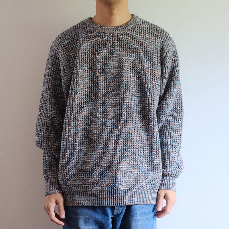 bukht ブフト】CRAZY COLOR WAFFLE CREW SWEATER BLUE - in-and-out 