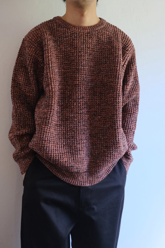 【bukht ブフト】CRAZY COLOR WAFFLE CREW SWEATER ORANGE - in-and-out(インアンドアウト)