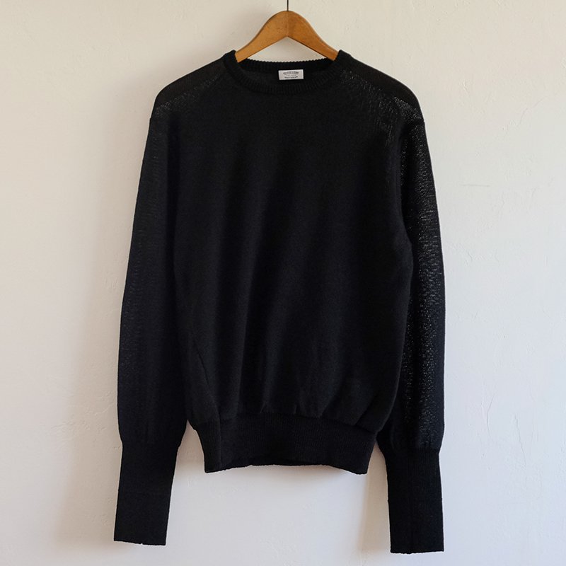 LAST ONE】【MAATEE&SONS マーティーアンドサンズ】強撚LINENひょっとこ C/N SWEATER BLACK -  in-and-out(インアンドアウト)