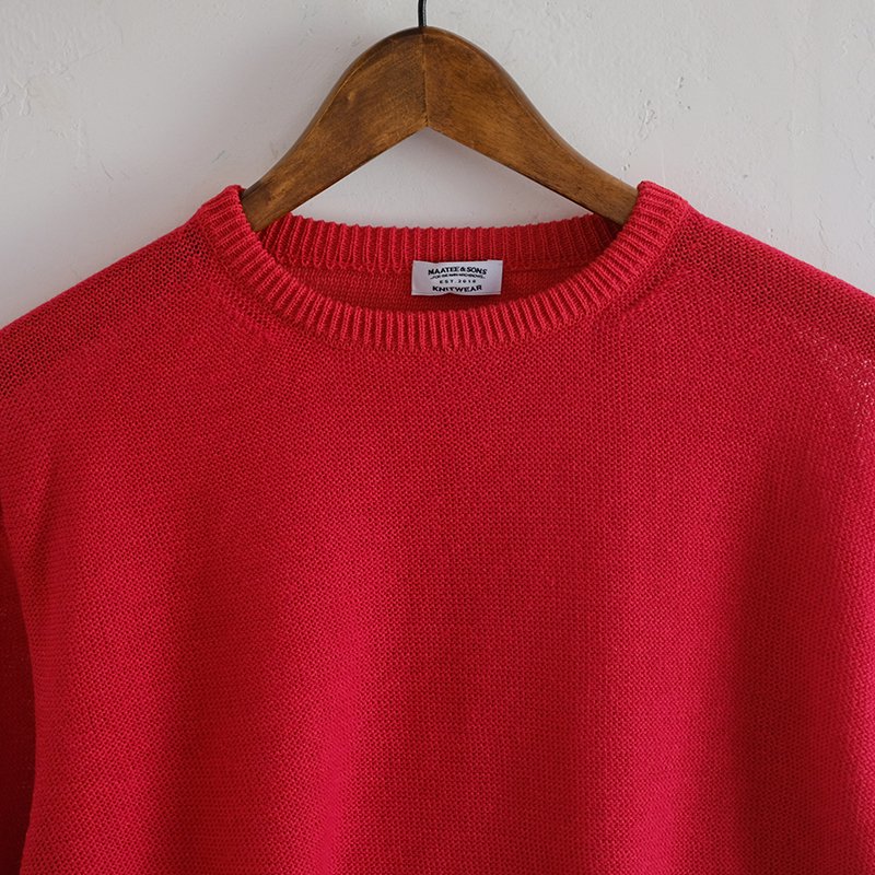 MAATEEu0026SONS マーティーアンドサンズ】強撚LINENひょっとこ C/N SWEATER RED - in-and-out(インアンドアウト)