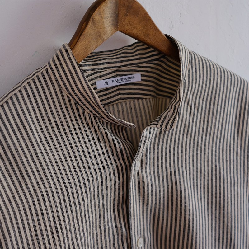 MAATEE&SONS マーティーアンドサンズ】強撚ヒッコリー BAND COLLAR SHIRTS NAVY STRIPE - in-and -out(インアンドアウト)