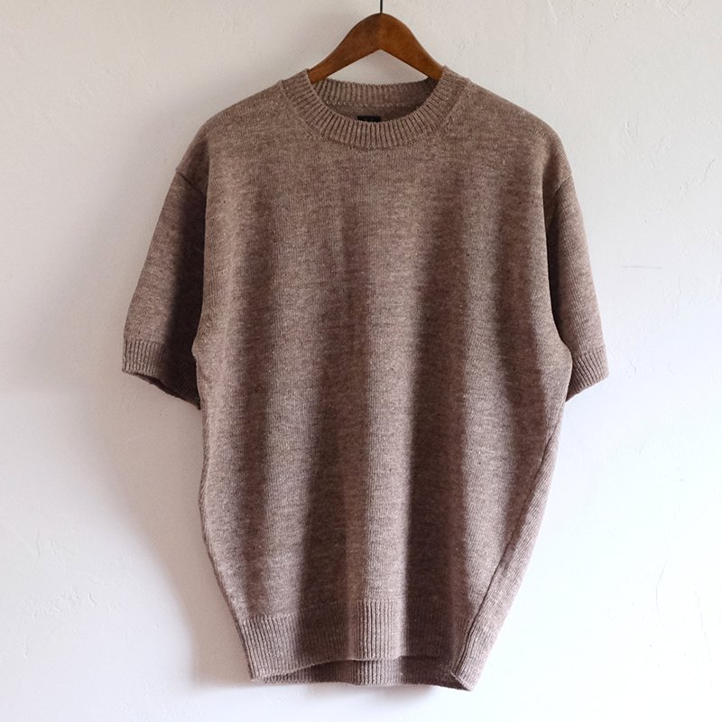 BATONER バトナー】WASHED HIGH COUNT LINEN CREW NECK S/S BROWN - in