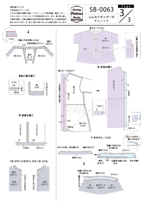 型紙（パターン）販売 【型紙】ふんわりギャザーのチュニック(SB-0063)