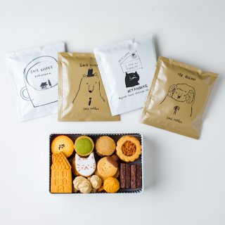ねこクッキー缶（ネコと桜）と珈琲ドリップバッグのセットの商品画像