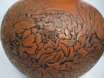 送料無料　時代物　雲龍紋彫刻朱泥花瓶　高さ31ｃｍ Yahoo!オークション -「朱泥 花瓶」(常滑) (日本の陶磁)の落札
