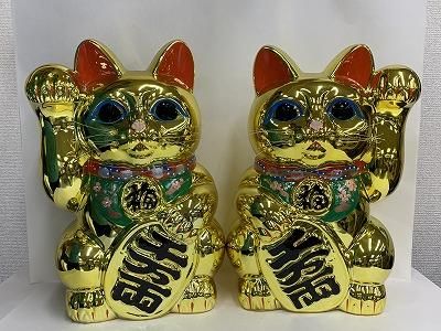 「ムッチー」　　　　　　　　招き猫　2体　福ネコ　常滑　とろとろガラス 招き猫 - 常滑焼 陶器 陶磁器 販売・通販 豊和製陶