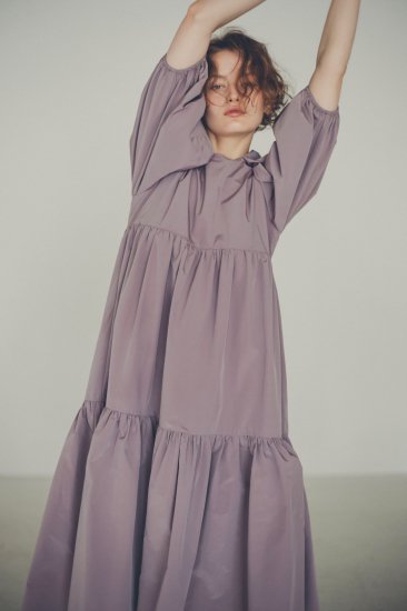 puff sleeve tiered dress / mauve pink