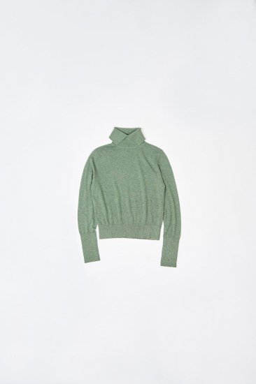 split turtle neck glitter knit / green