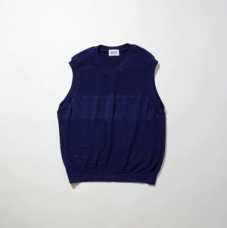 【KUON】Gradiant Knit Cotton V-neck Vest (NAVY)