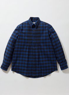 【KUON】Cotton Flannel Pleated Shirt (DARK NAVY)