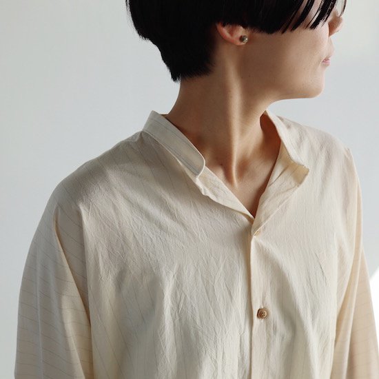 quitan（キタン） . Kaftan SHIRT silk/cotton stripe . ecru｜糸デンワ