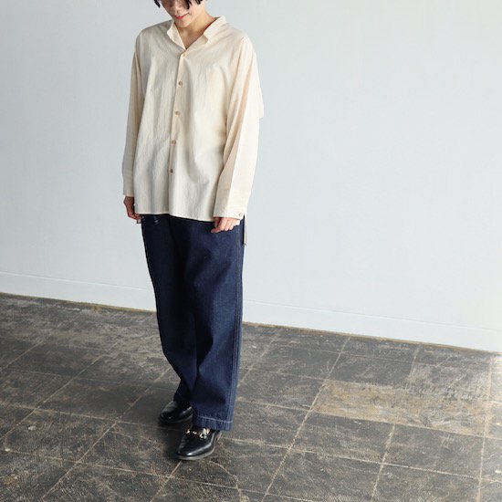 quitan（キタン） . Kaftan SHIRT silk/cotton stripe . ecru｜糸デンワ