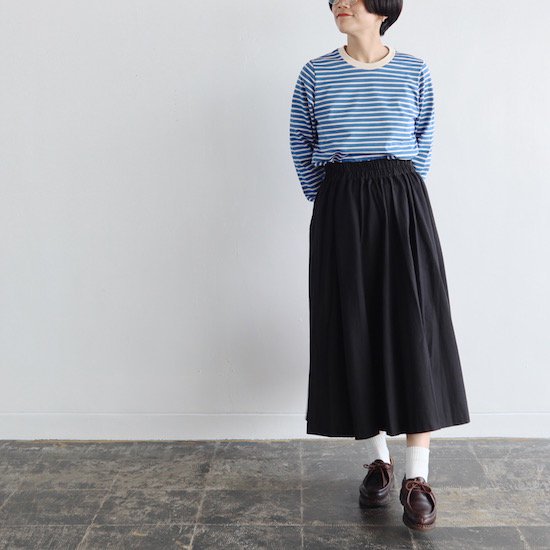 atelier naruse（アトリエナルセ） . cotton border cut&sewn L/S . cobalt  blue×kinari｜糸デンワ