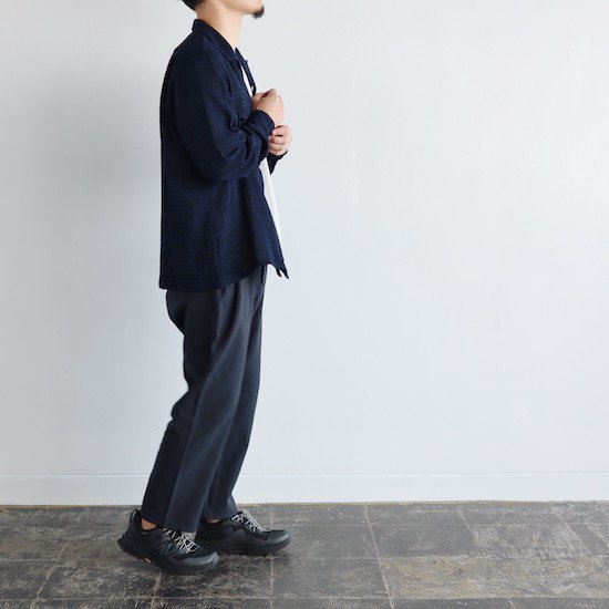 Caledoor（カレドアー）. Panama Cloth Check Utility Shirt . navy｜糸デンワ