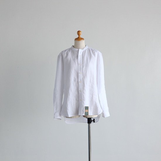 Handwerker . HW collarless shirt Linen .  white