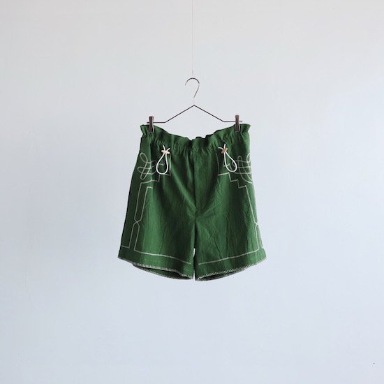 ASEEDONCLOUD . Sailing short trouser - Embroidery linen . green