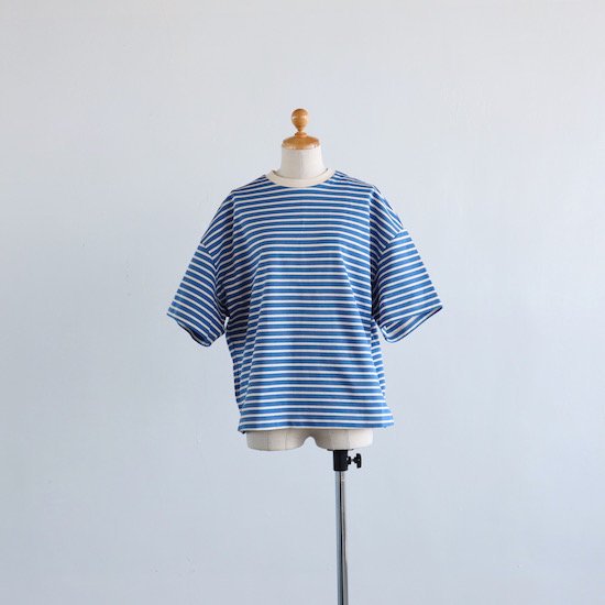 atelier naruse . cotton border cut&sewn S/S . cobalt bluekinari