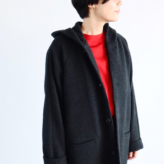 evam eva エヴァムエヴァ Press Wool Hooded Coat プレスウール コート