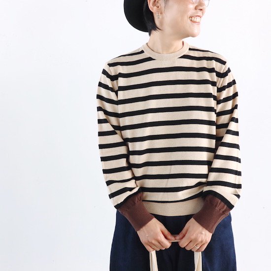 atelier naruse . cotton wool border knit . beige