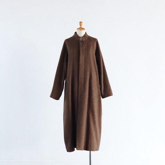 atelier naruse Wool Linen Tweed Stand Collar Coat BROWN