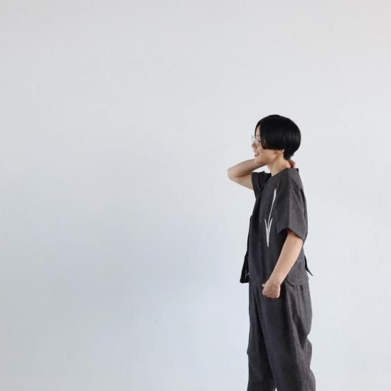 トップス atelier naruse smock blouse / moku-gray atelier naruse Cotton Linen Smock Blouse Tulip MOKU GRAY