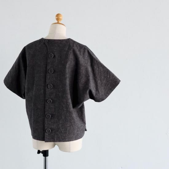 トップス atelier naruse smock blouse / moku-gray atelier naruse Cotton Linen Smock Blouse Tulip MOKU GRAY