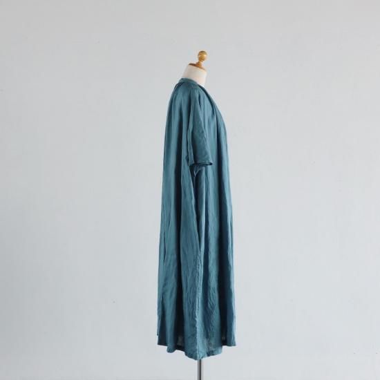 atelier naruse Linen Wide Gather One Piece AQUA BLUE
