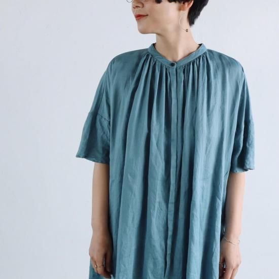 atelier naruse Linen Wide Gather One Piece AQUA BLUE