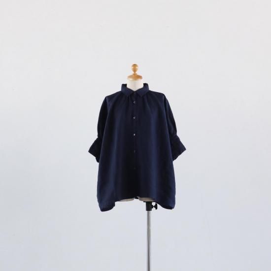Honnete Half Sleeve Gather Shirt INK BLUE