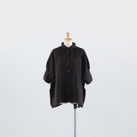 Honnete Half Sleeve Gather Shirt BLACK CHOCOLATE