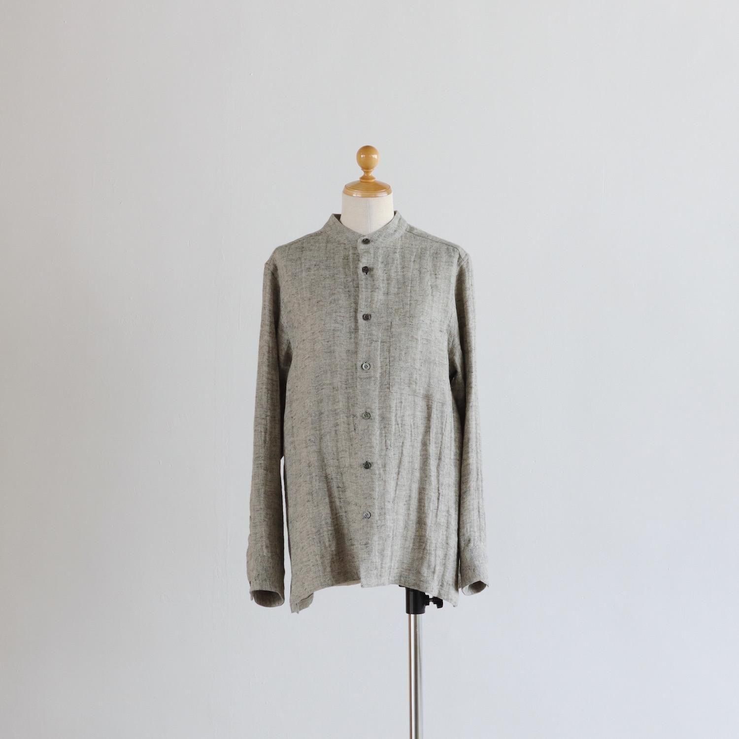 atelier naruse Linen Tweed Band Collar Shirt MELANGE GRAY